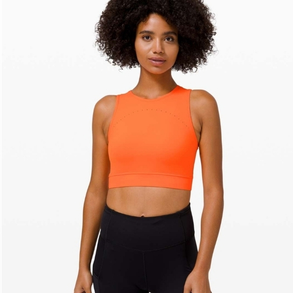 Lululemon Hotty Hot Neon Highlight Orange  Crop Top Mesh Sports Bra - Picture 1 of 7